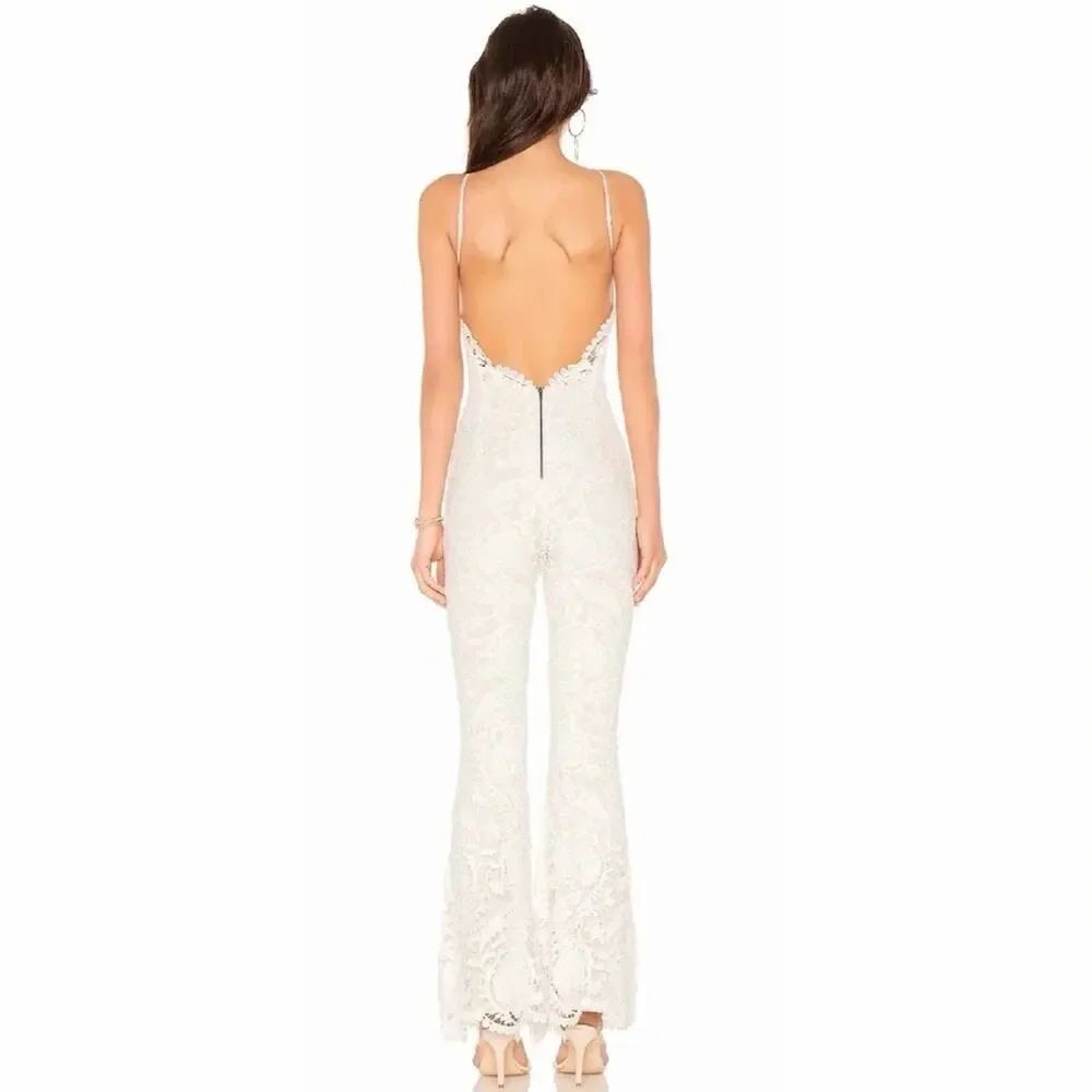 Stone Cold Fox Dylan Lace Jumpsuit Ivory Nude Lined Open Back Size 0 - Picture 6 of 15